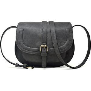 Women Dark Grey Imported Vegan Leather Small Saddle Crossbody Bags